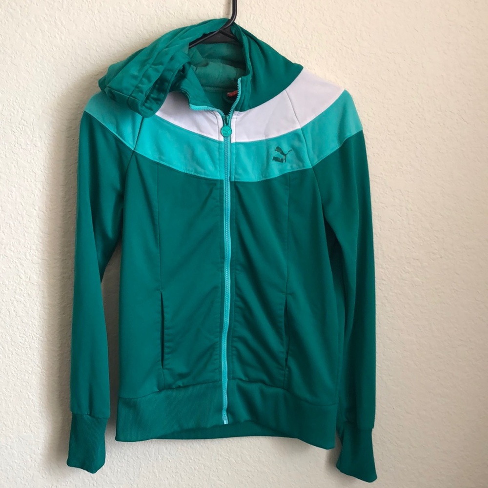 Puma women’s track jacket with hood, size medium